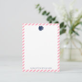 Blauwe zeeschelp op roze strepen bedankbriefjes kaart (Staand voorkant)