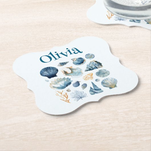 Blauwe Zeeschelp Papier Onderzetter – Aangepaste N (Gekanteld)