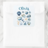 Blauwe Zeeschelp Sticker | Aangepaste Naam (Tas)