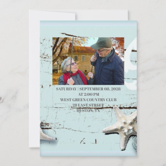 blauwe zeeschelp strand 50ste huwelijksjubileum kaart (Achterkant)