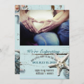 blauwe zeeschelp strand Foto Zwangerschap Aankondi Aankondiging (Voorkant / Achterkant)