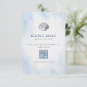Blauwe Zeeschelp Strand QR Code RSVP Kaartje (Staand voorkant)