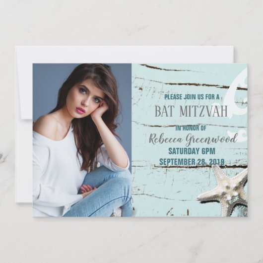 blauwe zeeschelp zeester strand BAT MITZVAH foto Kaart (Voorkant)