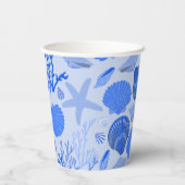 Blauwe Zeeschelpen en Koraal Patroon Custom Beach Papieren Bekers (Achterkant)