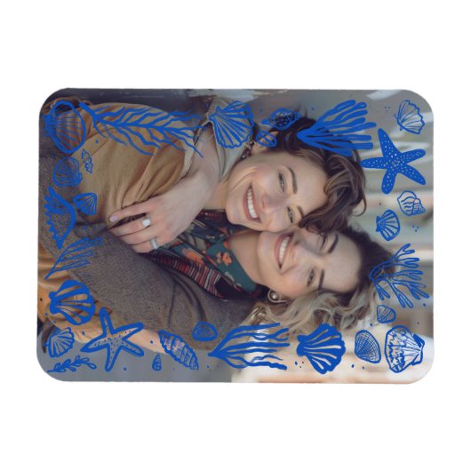 Blauwe zeeschelpen Lijst aangepaste foto Magneet (Horizontaal)