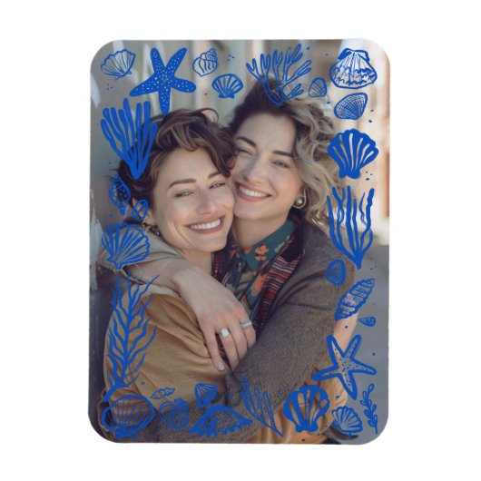 Blauwe zeeschelpen Lijst aangepaste foto Magneet (Verticaal)