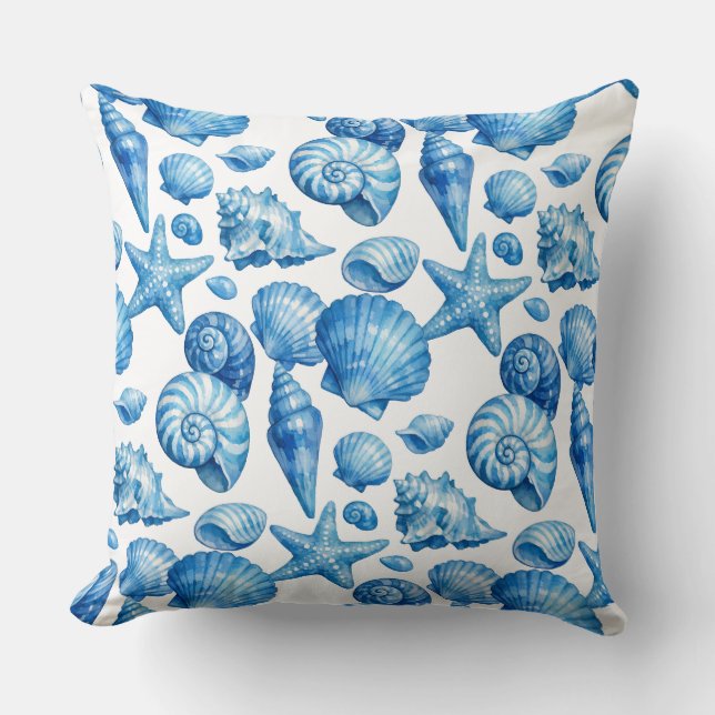 Blauwe zeeschelpen. Nautilus. Worp kussen (Voorkant)
