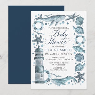 Blauwe Zeeschelpen Oceaan Zee Strand Baby Shower Kaart