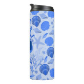 Blauwe zeeschelpen Patroon CUSTOM Bruidsmeisje Gif Thermosbeker (Geroteerd rechts)