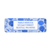 Blauwe Zeeschelpen Strand AANGEPASTE Retouradres M Etiket (Voorkant)