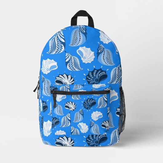 blauwe zeeschelpen strand oceaan bedrukte rugzak (Voorkant)