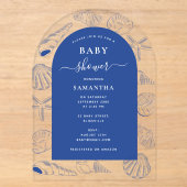 Blauwe Zeeschelpen Strand Zomer Boog Baby Shower Acryl Uitnodigingen (Voorkant)
