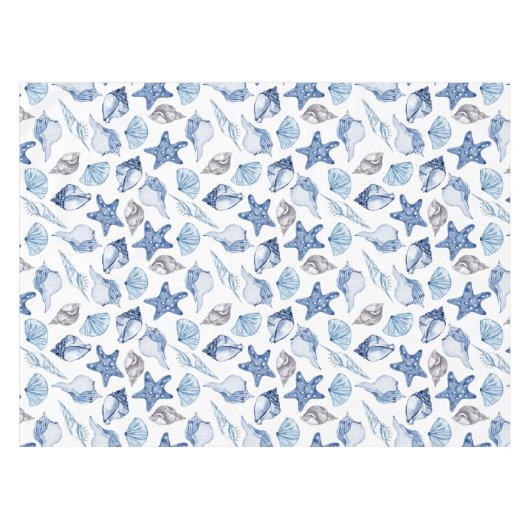 Blauwe zeeschelpen tafelkleed (Voorkant (Horizontaal))