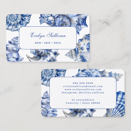 Blauwe zeeschelpen visitekaartje (Voorkant / Achterkant)
