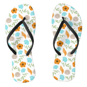 Blauwe Zeeschelpen Zee Slak Oranje Bloem Teenslippers