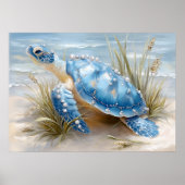 Blauwe Zeeschildpad Kust Strand Kunstprint | Poste Poster (Voorkant)