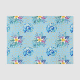 Blauwe zeescholen en bloemen tissuepapier