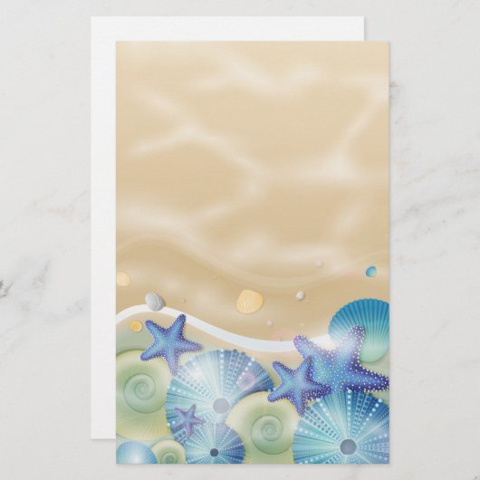 Blauwe zeescholen en zeestervis briefpapier (Voorkant / Achterkant)