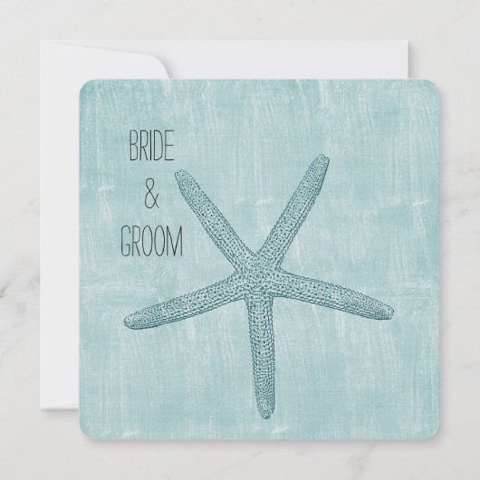 Blauwe zeester bruiloft kaart (Achterkant)