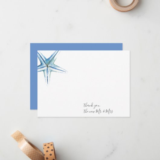 Blauwe zeester Dank u briefpapier notitie Kaart Notitiekaartje (Voorkant / Achterkant in situ)