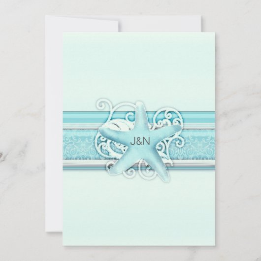 Blauwe Zeester Elegante Strand Thema Uitnodigingen (Achterkant)