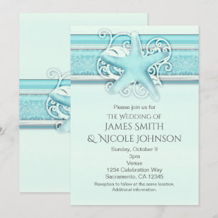 Blauwe Zeester Elegante Strand Thema Uitnodigingen