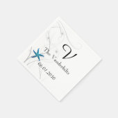 Blauwe zeester met zilveren koraal bruiloft servetten (Hoek)