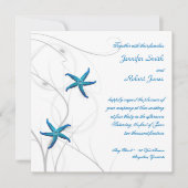 Blauwe zeester met zilveren koraal bruiloft uitnod kaart (Voorkant)