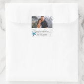 Blauwe zeester met zilveren koraal bruiloft vierkante sticker (Tas)