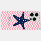 Blauwe zeester op roze Chevrons Patroon Case-Mate iPhone Case (Achterkant (horizontaal))