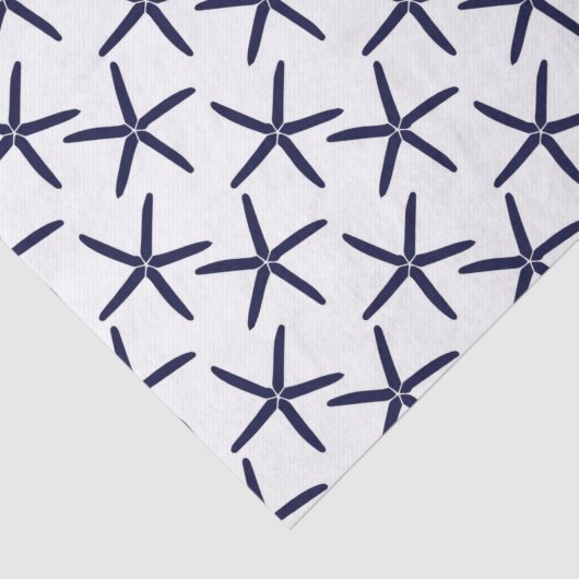 Blauwe zeester op witte achtergrond tissuepapier (Detail)