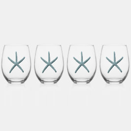 Blauwe Zeester Wijnglas Zonder Voet