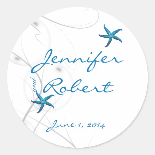 Blauwe zeesterren en zilveren koraal envelop zegel (Voorkant)