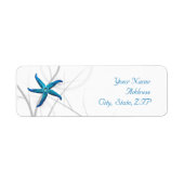 Blauwe zeesterren en zilveren koraal retouradres etiket (Voorkant)