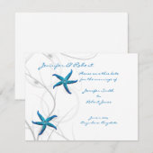Blauwe zeesterren en zilveren koraal Save the Date (Voorkant / Achterkant)