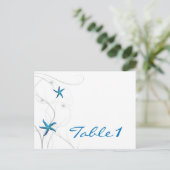 Blauwe zeesterren en zilveren koraal tafel nummer briefkaart (Staand voorkant)