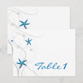 Blauwe zeesterren en zilveren koraal tafel nummer briefkaart (Voorkant / Achterkant)