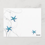 Blauwe zeesterren en zilveren koraal tafel nummer briefkaart (Achterkant)