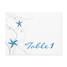 Blauwe zeesterren en zilveren koraal tafel nummer