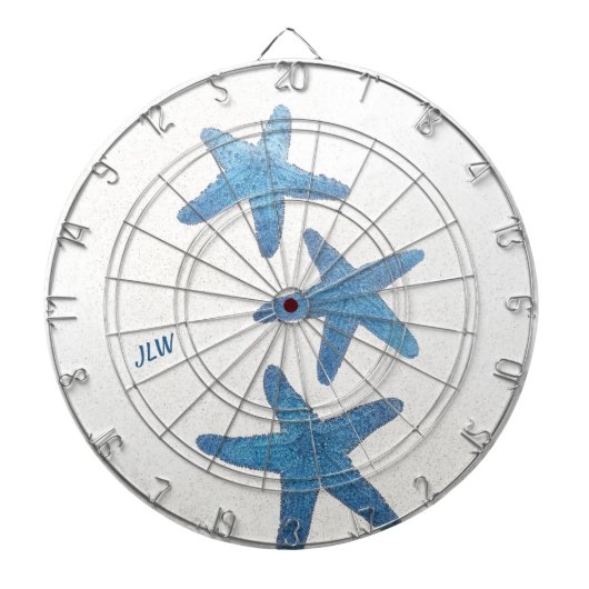 Blauwe zeesterren nautische kust dartbord (Voorkant)