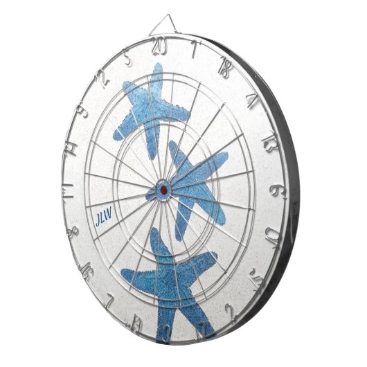 Blauwe zeesterren nautische kust dartbord (Voorkant Rechts)