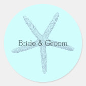 Blauwe zeesterren strand ronde sticker (Voorkant)