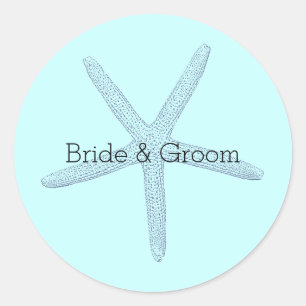 Blauwe zeesterren strand ronde sticker