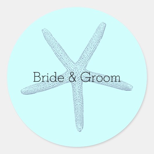 Blauwe zeesterren strand ronde sticker (Voorkant)