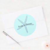 Blauwe zeesterren strand ronde sticker (Envelop)