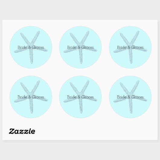 Blauwe zeesterren strand ronde sticker (Vel)