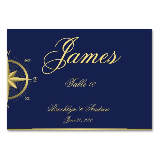 Blauwe Zeevaart Bruiloft Tafelkaartjes Kaart (Voorkant)