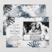 Blauwe Zeevaart Koraal Aquarel Verlovingsfoto Kaart (Voorkant / Achterkant)