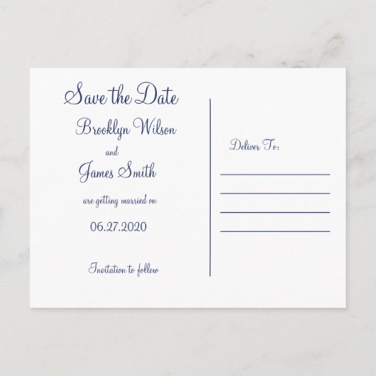 Blauwe Zeevaart Trouw Save The Date Postkaarten Aankondigingskaart (Achterkant)