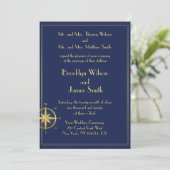 Blauwe Zeevaart Trouw Uitnodigingen Gouden Kompas (Staand voorkant)